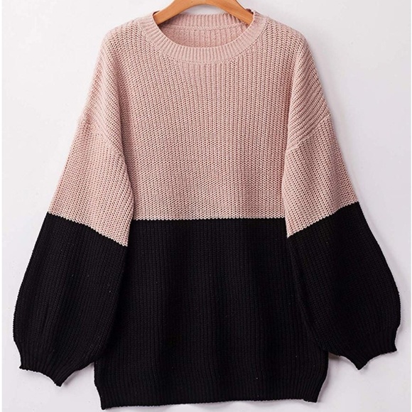 🆕️ Chunky Knit Color Block Balloon Sleeve Sweater - Picture 4 of 8